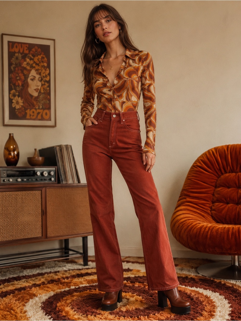 Vintage 1970s Sears Perma Prest High-Rise Rust Jeans